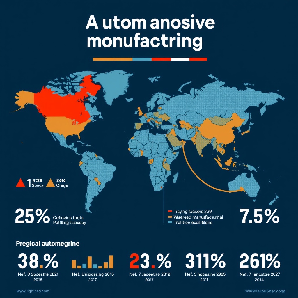 An infographic showing the global shift in automotive manufacturing, with map highlighting growth regions in China and decline in traditional manufacturing centers, with key statistics overlaid.