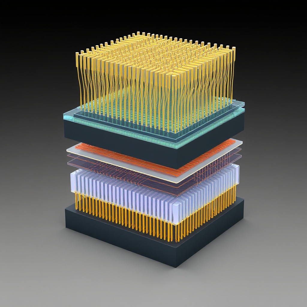 Technical visualization showing the cross-section of a ReRAM cell with its layered structure, highlighting the filament formation that enables its switching mechanism.