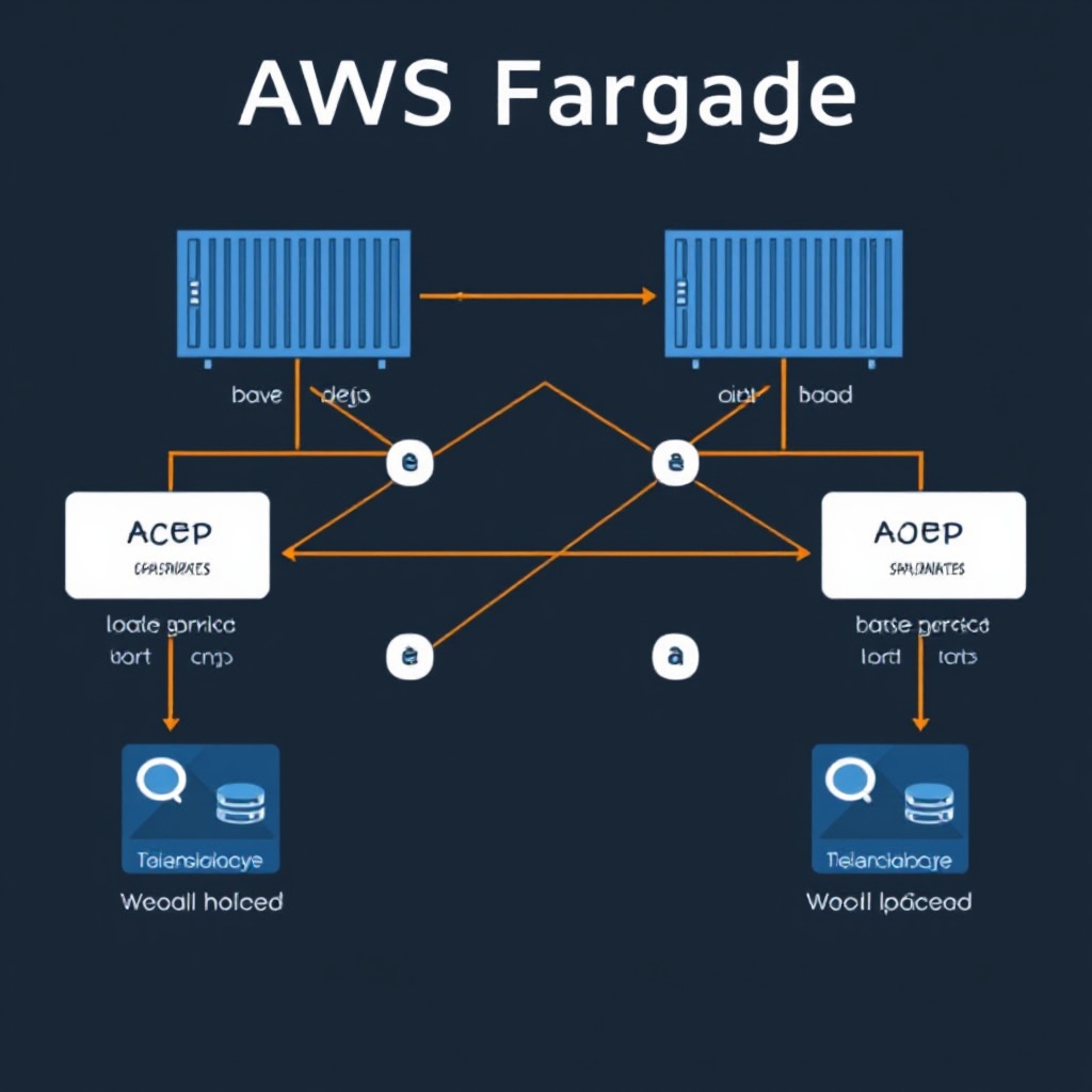 A visual representation of AWS Fargate architecture showing containers running MCP servers with connections to load balancers and private subnets, demonstrating the serverless infrastructure setup for browser automation workloads.