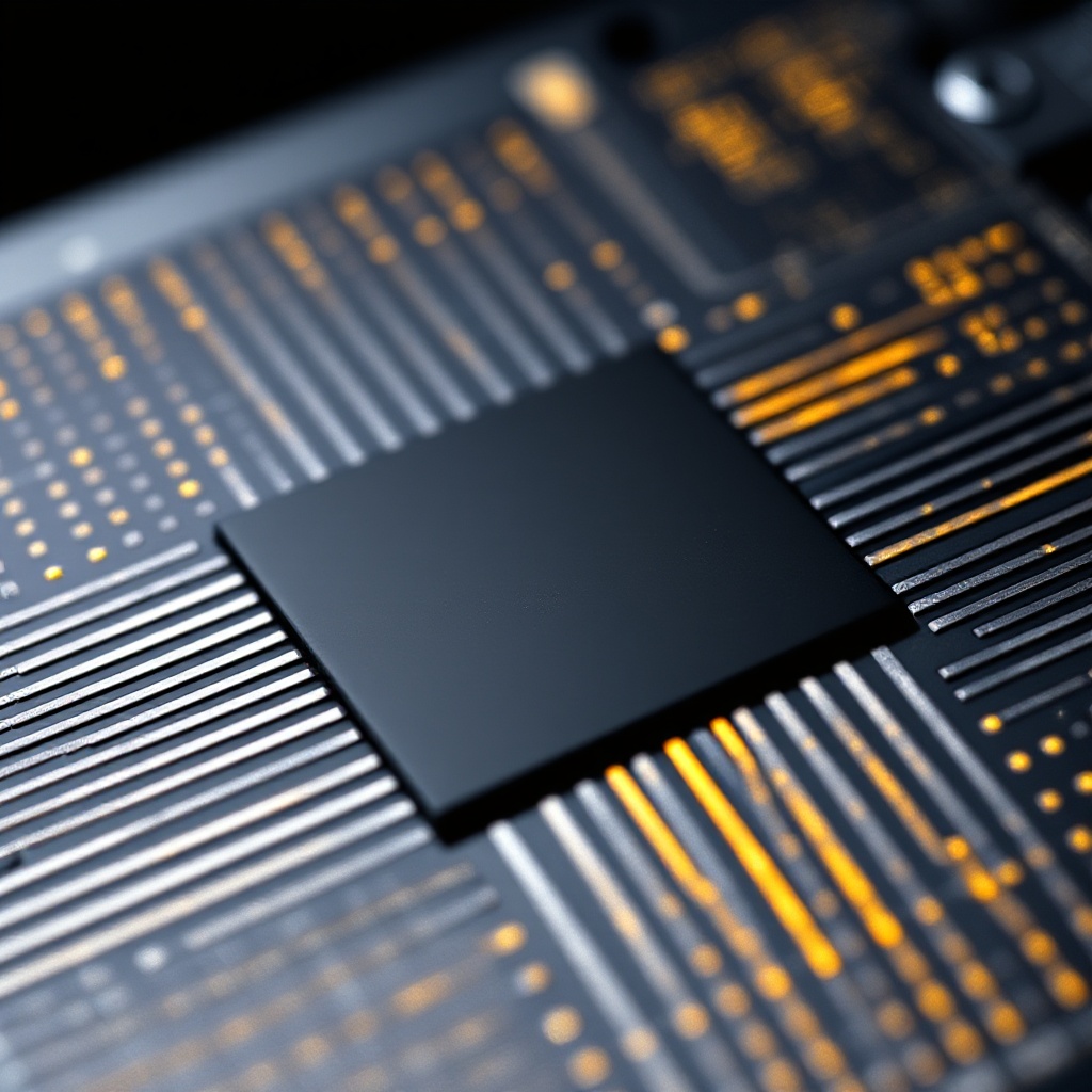 Close-up microscopic view of a modern silicon carbide MOSFET chip showing its intricate surface structure with trench gates, highlighting the advanced semiconductor technology.
